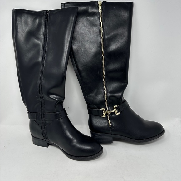 Thalia Sodi Women’s Vigi Zip Faux Leather Wide Calf Riding Boots Black 7.5 W NIB - Picture 2 of 10